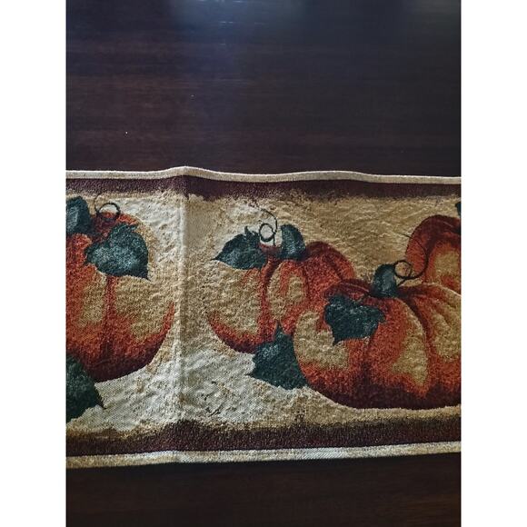 Vintage Tapestry Embroidered Halloween Fall Pumpkin table runner. 70" x 12" - Picture 4 of 10